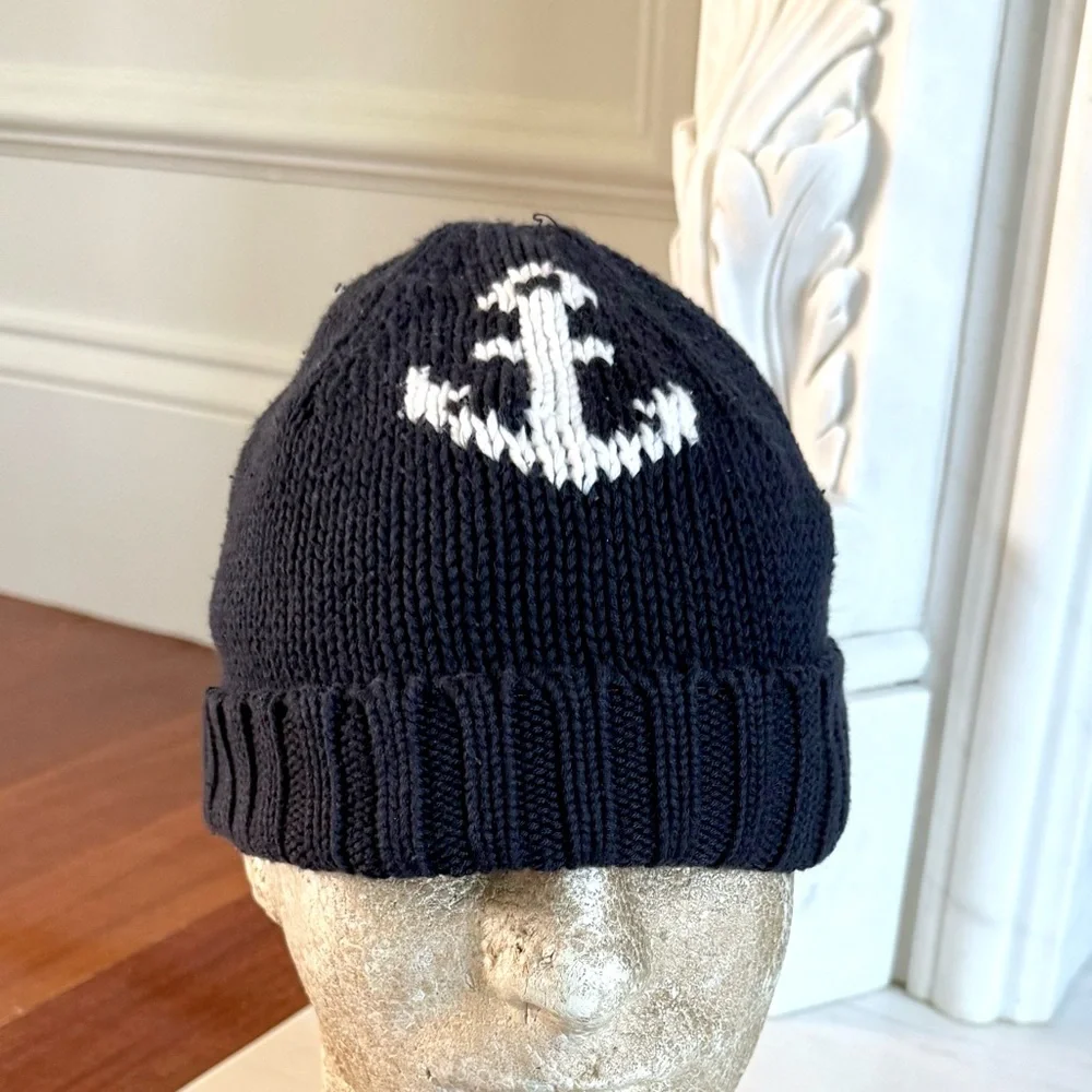 BABY GAP Toddlers Boys HAT Navy Blue Anchor Knit Beanie Size XS/S 12-24 months